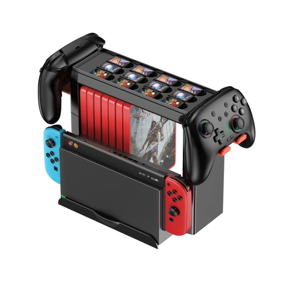 JAVRUNWOF Switch Game Storage Tower, Switch OLED Accessories, Switch Dock with Pro Controller Holder,Black