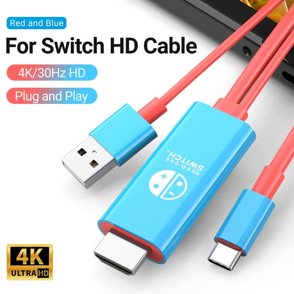 Switch HD Converter Cable Type C to HDMI Cable+USB 5V Power Supply 2m USB C to HDMI with USB-A Port Cablefor Switch/Phone/Laptop (Blue)