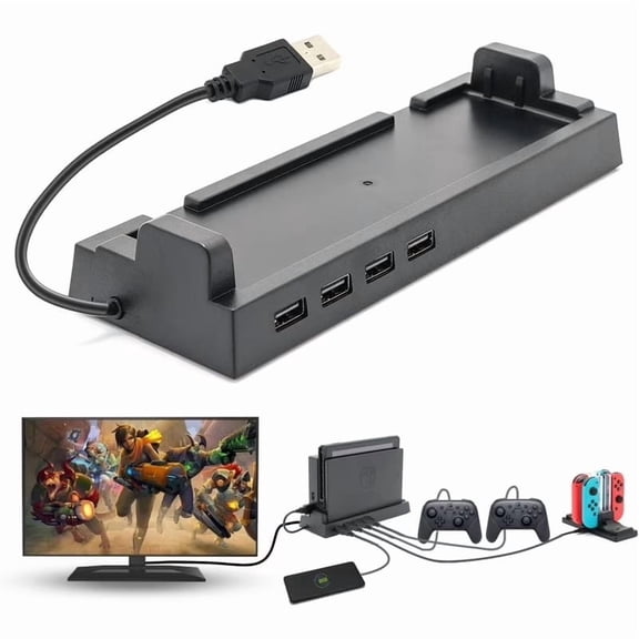 Switch Hub Dock, USB Hub Compatible with Switch with 4 Output Ports for Wired Pro Controllers, Joy-Con Dock, Mobile Phone, etc