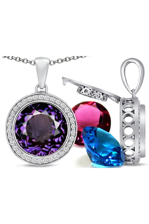 Switch-It Gems Interchangeable Simulated Alexandrite Halo Pendant Necklace 12 Round 12mm Simulated Birth Months Inc