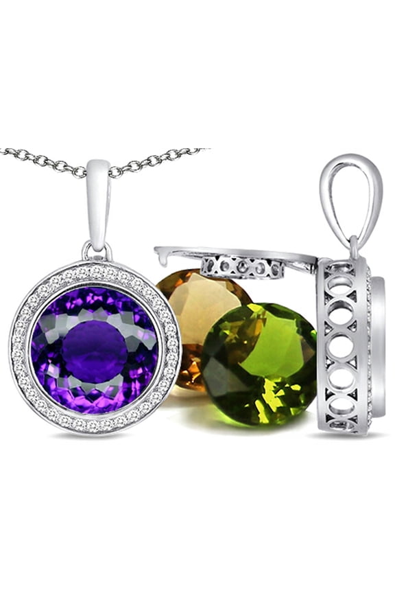 Switch-It Gems Interchangeable Simulated Amethyst Pendant Necklace Set with 12 Round 10mm Simulated Birth Months Includ