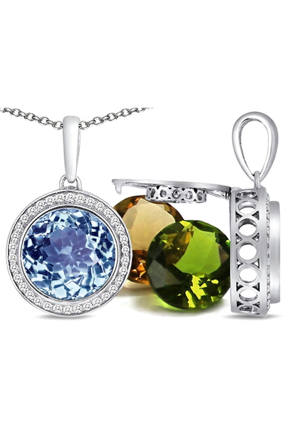Switch-It Gems Interchangeable Simulated Aquamarine Pendant Necklace Set with 12 Round 10mm Simulated Birth Months Incl