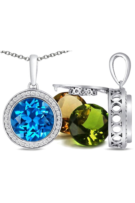 Switch-It Gems Interchangeable Simulated Blue Topaz Pendant Necklace Set with 12 Round 10mm Simulated Birth Months Incl