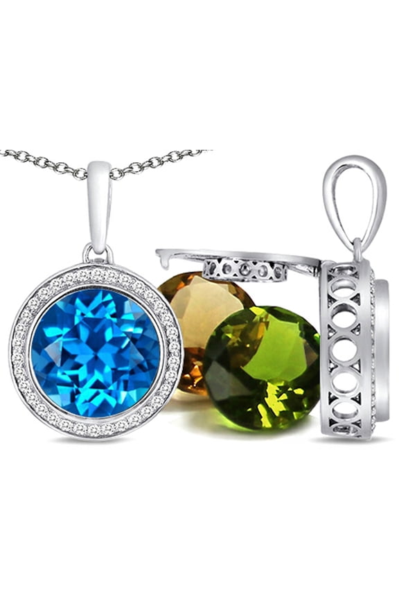 Switch-It Gems Interchangeable Simulated Blue Topaz Pendant Necklace Set with 12 Round 10mm Simulated Birth Months Incl