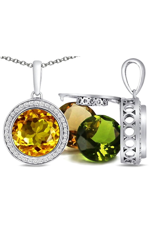 Switch-It Gems Interchangeable Simulated Citrine Pendant Necklace Set with 12 Round 10mm Simulated Birth Months Include