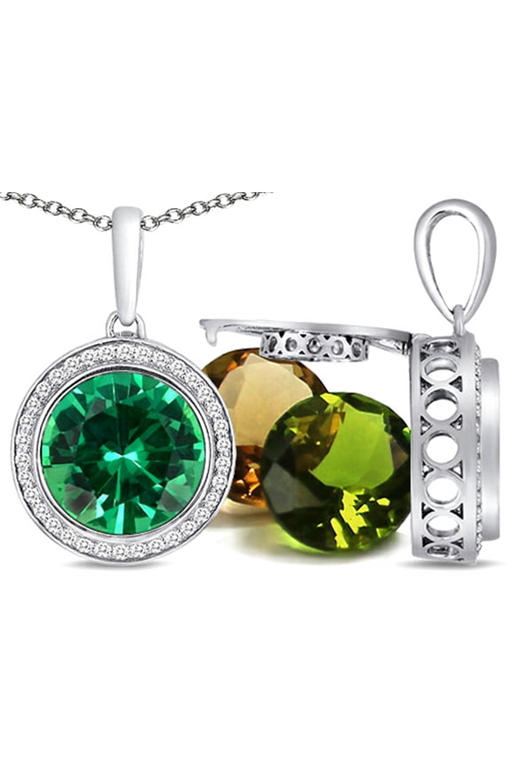 Switch-It Gems Interchangeable Simulated Emerald Pendant Necklace Set with 12 Round 10mm Simulated Birth Months Include