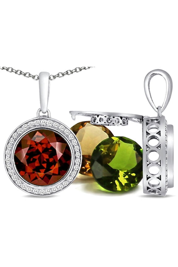 Switch-It Gems Interchangeable Simulated Garnet Pendant Necklace Set with 12 Round 10mm Simulated Birth Months Included
