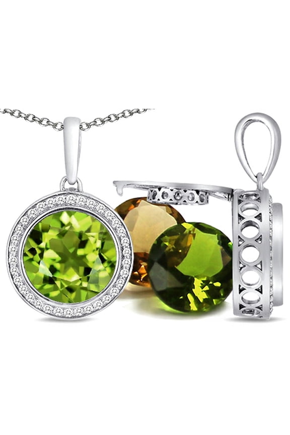 Switch-It Gems Interchangeable Simulated Peridot Pendant Necklace Set with 12 Round 10mm Simulated Birth Months Include