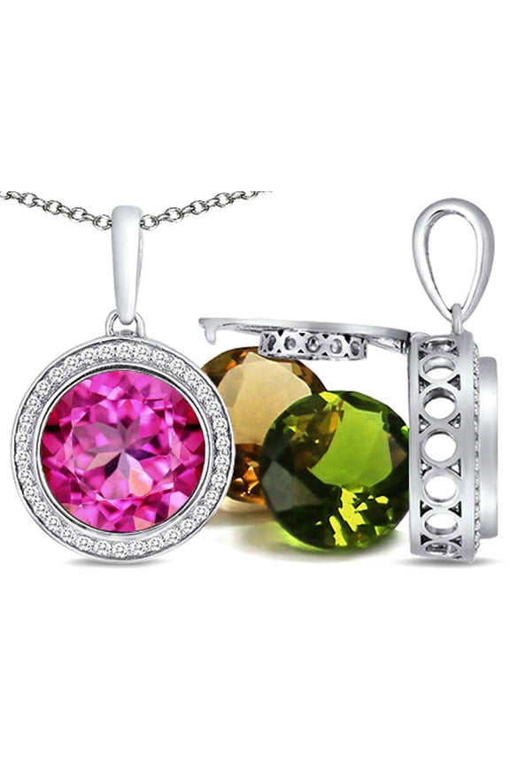 Switch-It Gems Interchangeable Simulated Pink Tourmaline Pendant Necklace Set with 12 Round 10mm Simulated Birth Months