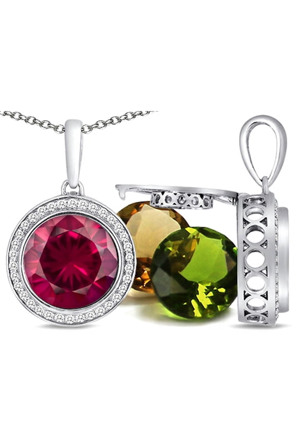 Switch-It Gems Interchangeable Simulated Ruby Pendant Necklace Set with 12 Round 10mm Simulated Birth Months Included
