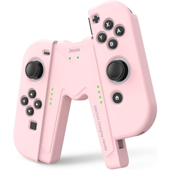 Switch Joy-Con Charging Grip Compatible with Nintendo Switch & OLED Model, Play While Charging, Portable V-Shaped Switch Joy-Con Controller Charger with Indicators, Pink