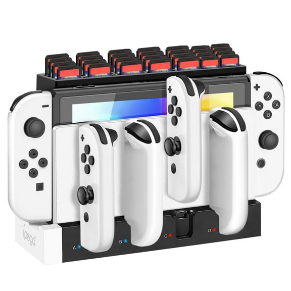 Switch Joycon Charging Dock for Nintendo Switch Controller Charger Station and Switch OLED, Support 4 Joy con Holder with LED Indicator, Remote Docking Stand Base Attachment (White,Black)