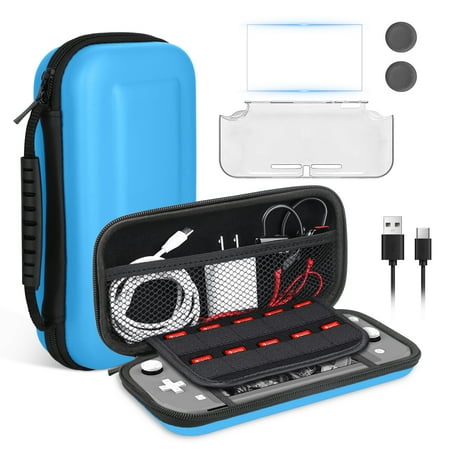 EEEkit Switch Lite Accessories Bundle - 8-in-1 Travel Carrying Case Fit for Nintendo Switch Lite, Clear Cover, Screen Protector, Thumb Grips & Charging Cable