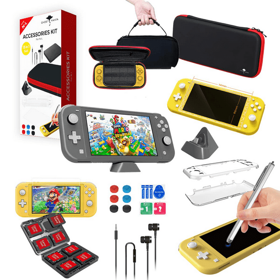Switch Lite Case 12 in 1 Switch Lite Accessories Bundle with Switch Lite Carrying Case, Mini Charging Base, Headphone, Protective Cover case, Screen Protector, Game Card Storage, Stylus, 6 Thumb Grips