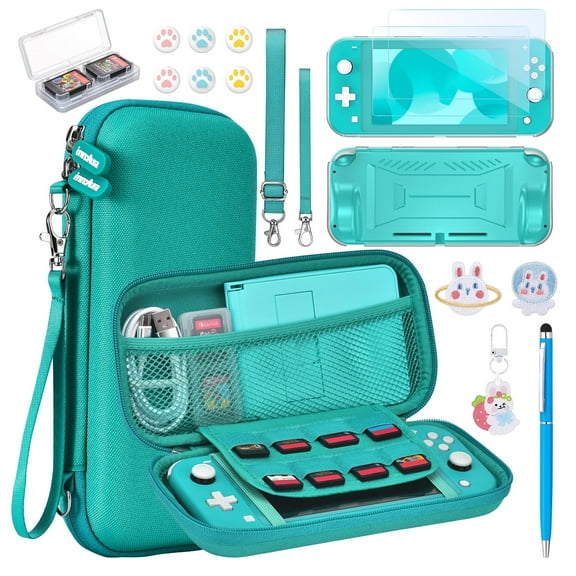Switch Lite Case, 17 in 1 Switch Lite Accessories Bundle with Switch Lite Carrying Case, Switch Game Case, Switch Lite Screen Protector, Switch Stand, Switch Thumb Grips - Green