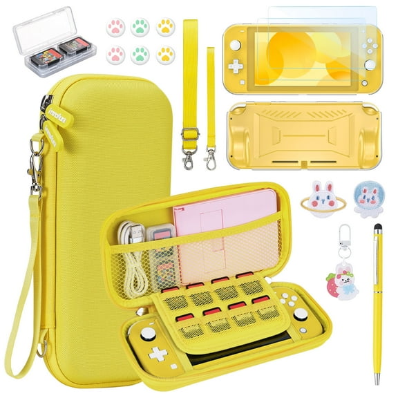 Switch Lite Case, 17 in 1 Switch Lite Accessories Bundle with Switch Lite Carrying Case, Switch Game Case, Switch Lite Screen Protector, Switch Stand, Switch Thumb Grips - Yellow