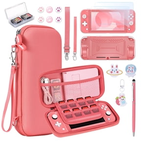 Switch Lite Case, 17 in 1 Switch Lite Accessories Bundle with Carrying Case, Game Case, Screen Protector, Stand, Thumb Grips - Pink