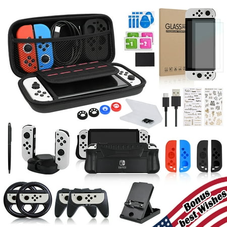 Switch OLED Accessories Bundle Kit with Carrying Case, 25 in 1 Back to School Nintendo Switch Gift Box for All Age