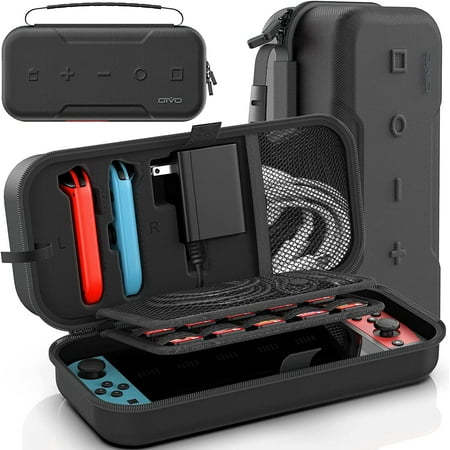Switch OLED Carrying Case Compatible with Nintendo Switch/OLED Model, Portable Switch Travel Carry Case Fit for Joy-Con and Adapter, Hard Shell Protective Switch Pouch Case with 20 Games, Black