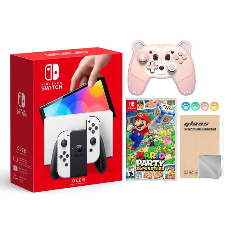 Nintendo Switch OLED White 64GB, HD Screen, LAN-Port Dock, Mario