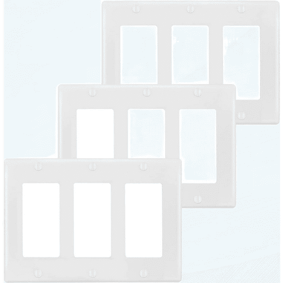 Switch Outlet Wall Plate Cover 3-Gang Decora Electrical Faceplate for Light Switches, Smart Switch,Dimmers, GFCI, Receptacle, USB Outlet, White (3-Pack)