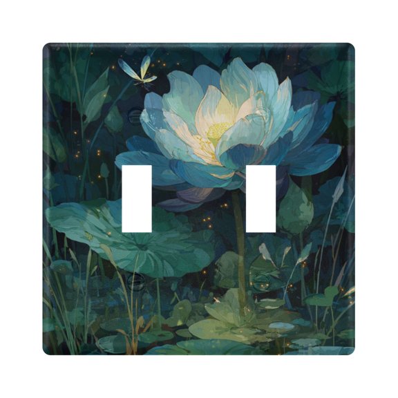 Switch Panel 4.48x4.45In Switch Plate Wall Panel Living Room Kitchen Bedroom Study Switch Panel Stylish Decoration Blue Lotus Flower Float