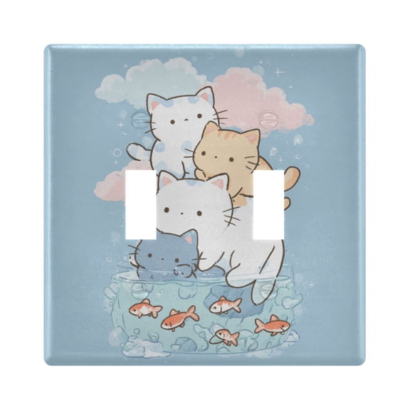 Switch Panel 4.48x4.45In Switch Plate Wall Panel Living Room Kitchen Bedroom Study Switch Panel Stylish Decoration Cute Cat and Fish