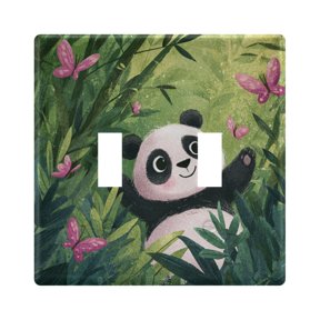 Switch Panel 4.48x4.45In Switch Plate Wall Panel Living Room Kitchen Bedroom Study Switch Panel Stylish Decoration Cute Panda Playing