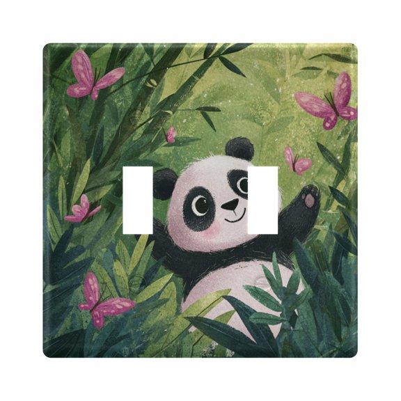 Switch Panel 4.48x4.45In Switch Plate Wall Panel Living Room Kitchen Bedroom Study Switch Panel Stylish Decoration Cute Panda Playing