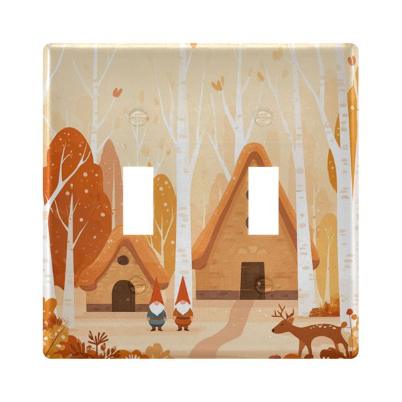 Switch Panel 4.48x4.45In Switch Plate Wall Panel Living Room Kitchen Bedroom Study Switch Panel Stylish Decoration Fairy Tale Wooden Houses