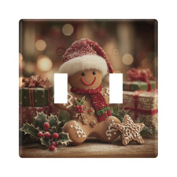 Switch Panel 4.48x4.45In Switch Plate Wall Panel Living Room Kitchen Bedroom Study Switch Panel Stylish Decoration Warm Christmas Gingerbread Man Beautiful