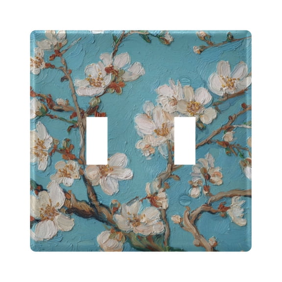 Switch Panel 4.48x4.45In Switch Plate Wall Panel Living Room Kitchen Bedroom Study Switch Panel Stylish Decoration White Cherry Blossoms