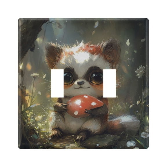 Switch Panel 4.48x4.56In Switch Plate Wall Panel Living Room Kitchen Bedroom Study Switch Panel Stylish Decoration A Cartoon Raccoon