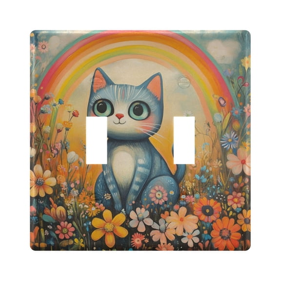 Switch Panel 4.48x4.56In Switch Plate Wall Panel Living Room Kitchen Bedroom Study Switch Panel Stylish Decoration Big-eyed Rainbow Cat