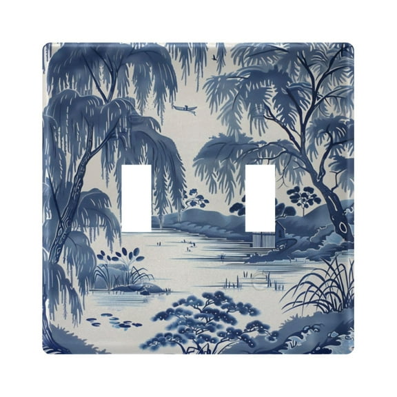 Switch Panel 4.48x4.56In Switch Plate Wall Panel Living Room Kitchen Bedroom Study Switch Panel Stylish Decoration Blue Willow