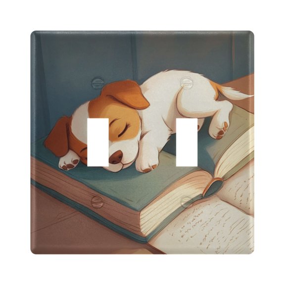 Switch Panel 4.48x4.56In Switch Plate Wall Panel Living Room Kitchen Bedroom Study Switch Panel Stylish Decoration Book Sleeping Dog