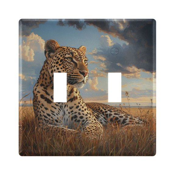 Switch Panel 4.48x4.56In Switch Plate Wall Panel Living Room Kitchen Bedroom Study Switch Panel Stylish Decoration Prairie Yellow Leopard