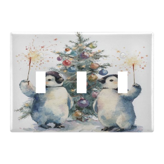 Switch Panel 4.48x6.37In Switch Plate Wall Panel Living Room Kitchen Bedroom Study Switch Panel Stylish Decoration Cartoon Christmas Penguins