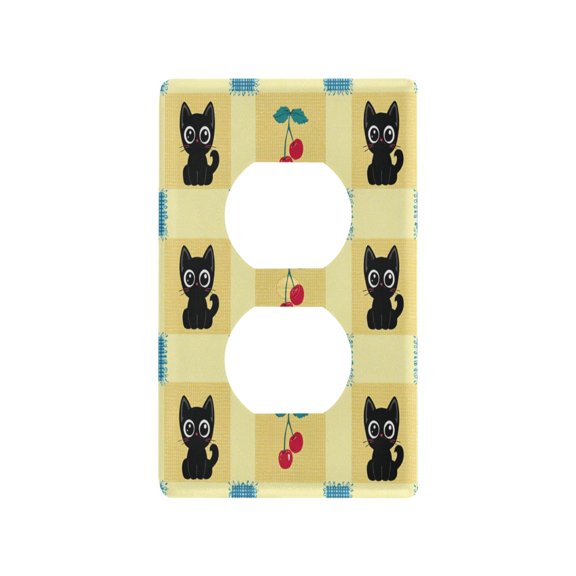 Switch Panel Switch Decoration 2.76x4.53x0.28 Inches Duplex Outlets Switch Plate Wall Plates Living Room Kitchen Bedroom Study Switches Cherry Pattern Cat Cartoon