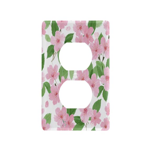 Switch Panel Switch Decoration 2.76x4.53x0.28 Inches Duplex Outlets Switch Plate Wall Plates Living Room Kitchen Bedroom Study Switches Pink Cherry Blossom Motif