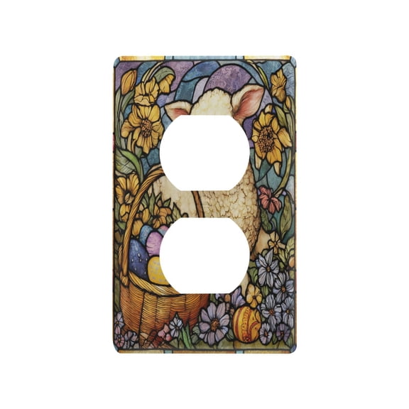Switch Panel Switch Decoration 2.76x4.53x0.28 Inches Duplex Outlets Switch Plate Wall Plates Living Room Kitchen Bedroom Study Switches Stained Glass Lamb