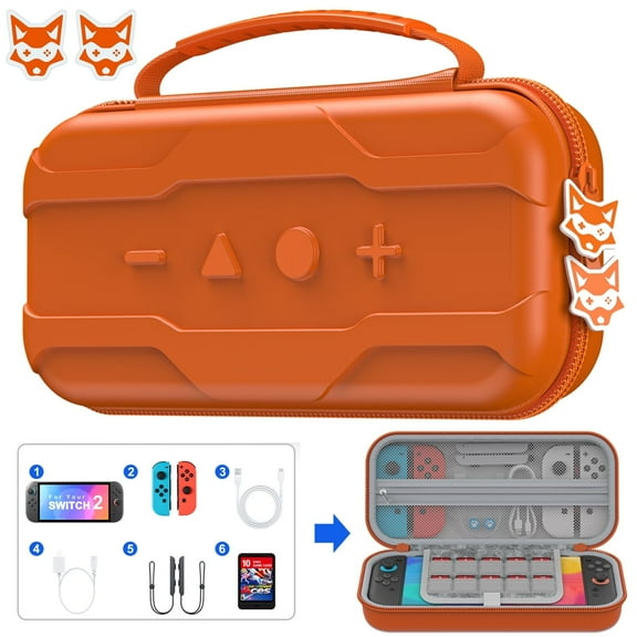 Switch 2 Carrying Case,Compatible with OLED,Hard EVA Storage Case with 20 Game Slots-Orange