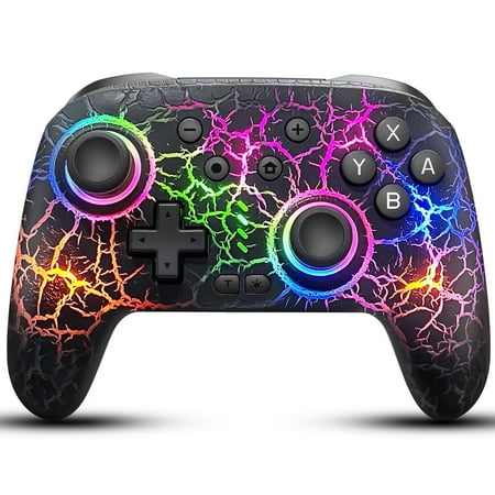 Switch Pro Controller for Nintendo Switch Controller/Switch 2/Switch Lite/OLED, ZRZLMVP Wireless Switch Controllers with RGB Light,1000mAh,Turbo Functio ?Crack Black