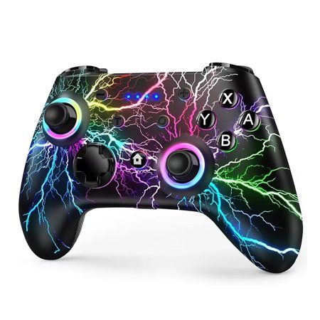 Switch Pro Controller Replacement with Dual Vibration/6 Axis Gyro, Color-changing LED Lights Wireless Game Controller for N-Switch/Lite/OLED/PC