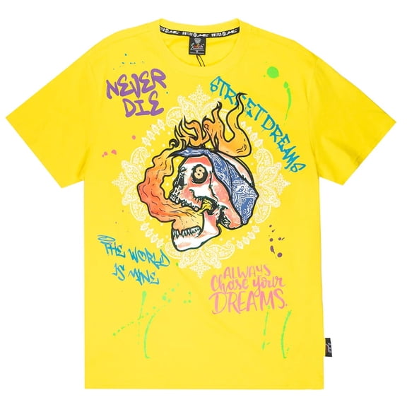 Switch Remarkable Men's T-Shirt Iridescent Applique Embroidered Skull Tee (Large, Yellow)