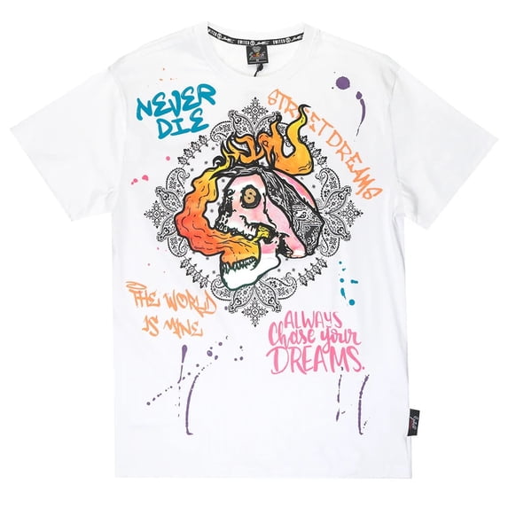 Switch Remarkable Men's T-Shirt Iridescent Applique Embroidered Skull Tee (Medium, White)