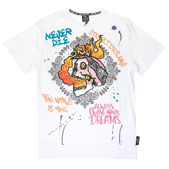 Switch Remarkable Men's T-Shirt Iridescent Applique Embroidered Skull Tee (XX-Large, White)