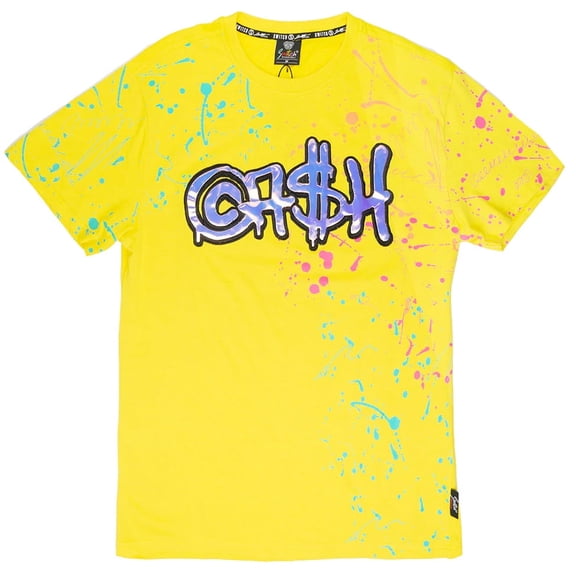 Switch Remarkable Men's T-Shirt Metallic Applique Cash Paint Splatter Tee (Large, Yellow)