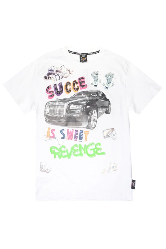 Men's T-Shirt Succe Is Sweet Revenge Rolls Royce Money Tee (Medium, White)