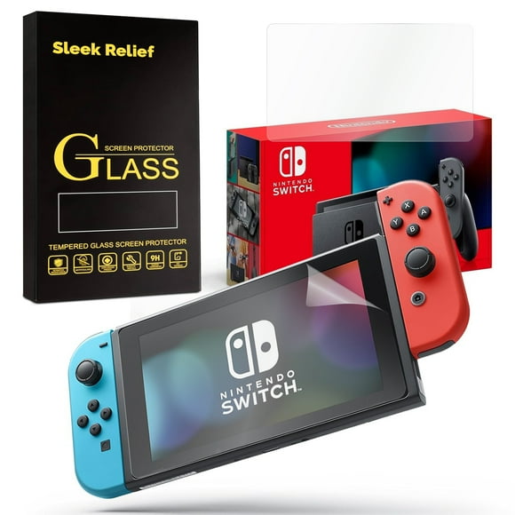 Majestic Bombay Nintendo Switch Neon Blue and Neon Red Joy-Con with Sleek Relief 1-Pack 6.2'' Screen Protector Tempered Glass Bundle (JP Edition)
